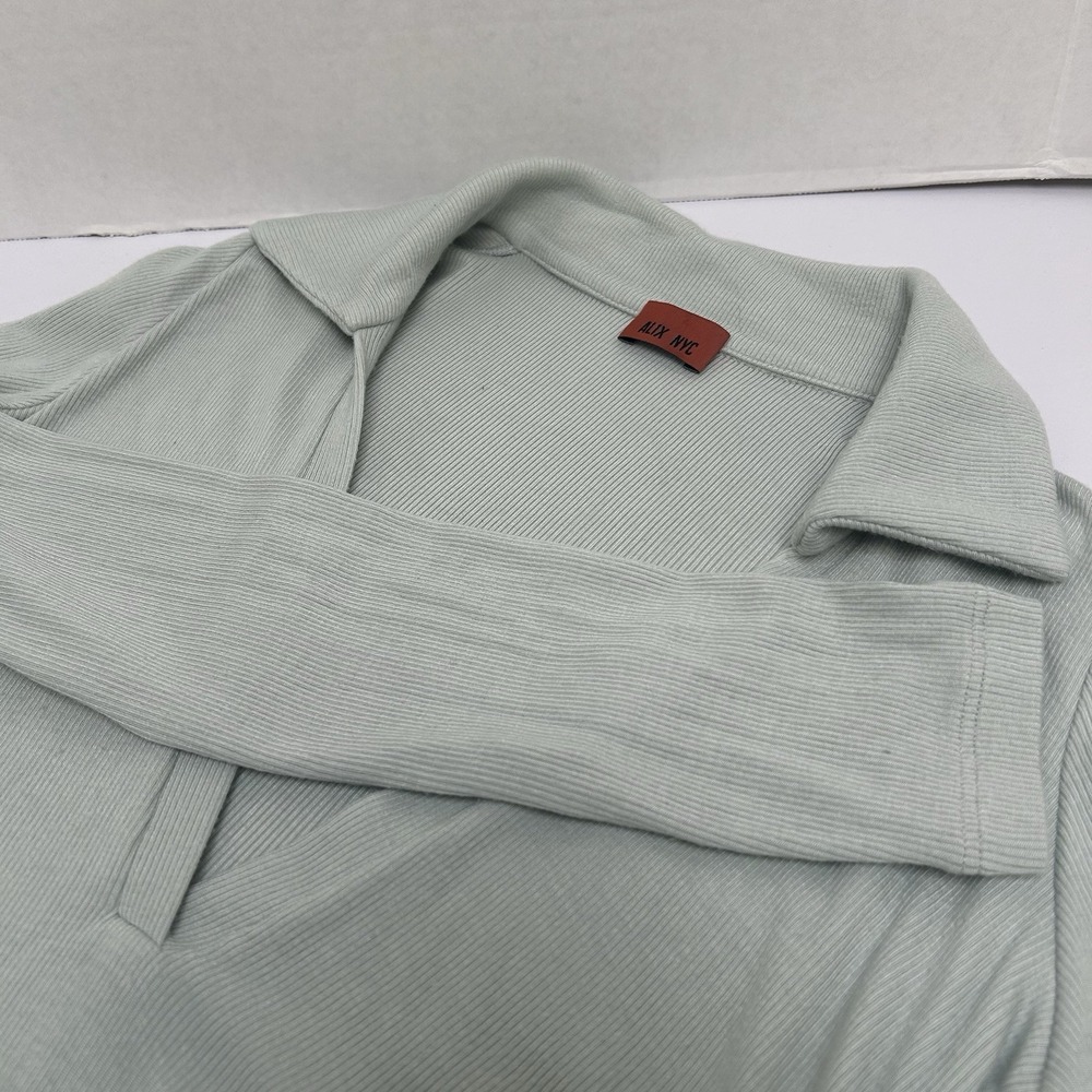 Alix NYC Long Sleeved Collared  Green/Blue V-Neck‎ Bodysuit  Size Large Modal